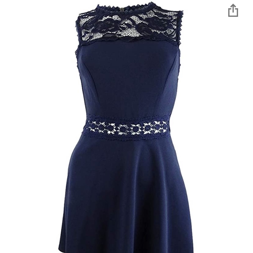 Speechless Juniors' Lace-Top Sheath Evening Dress with pockets! indigo deep blue